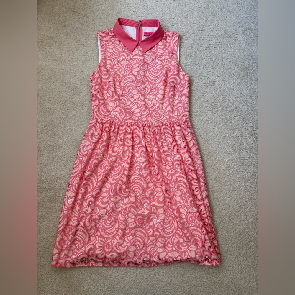 Betsey Johnson pink lace lined Peter Pan collared sleeveless mini dress, sz 8